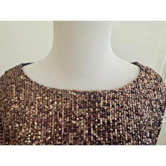 Trina Turk Sequins Top S Dolman Sleeves Lined Stretch Moonstone Midnight Shimmer - Picture 3 of 10